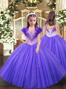 Exquisite Lavender Tulle Lace Up Kids Formal Wear Sleeveless Floor Length Beading