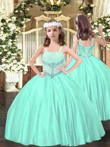 Straps Sleeveless Lace Up Pageant Dress for Girls Apple Green Satin