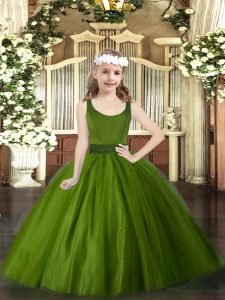 Olive Green Little Girls Pageant Dress Party and Quinceanera with Beading Scoop Sleeveless Zipper