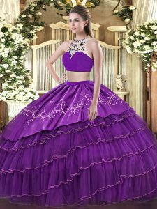 Inexpensive Sleeveless Backless Floor Length Beading and Embroidery and Ruffled Layers Quinceanera Dress