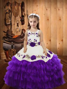 Trendy Floor Length Ball Gowns Sleeveless Eggplant Purple Glitz Pageant Dress Lace Up