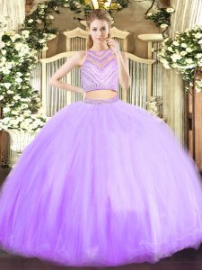 Sleeveless Floor Length Beading Zipper Sweet 16 Quinceanera Dress with Lavender