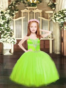 Gorgeous Floor Length Ball Gowns Sleeveless Yellow Green Child Pageant Dress Lace Up