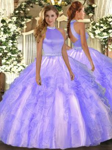 Lavender Sleeveless Beading and Ruffles Floor Length Quinceanera Dress