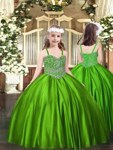 Green Lace Up Pageant Dress for Womens Beading Sleeveless Floor Length