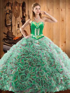 Free and Easy Multi-color Lace Up Sweetheart Embroidery Ball Gown Prom Dress Satin and Fabric With Rolling Flowers Sleeveless Sweep Train