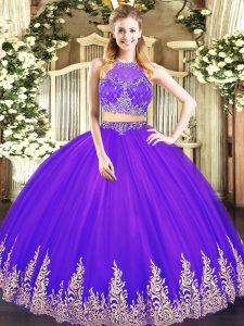 Exquisite Floor Length Purple 15th Birthday Dress Scoop Sleeveless Zipper