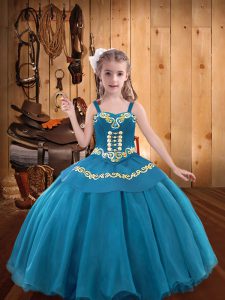 Best Organza Sleeveless Floor Length Little Girls Pageant Dress and Embroidery and Ruffles