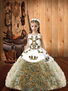 Most Popular Embroidery Kids Pageant Dress Multi-color Lace Up Sleeveless Floor Length