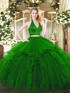 Floor Length Green Sweet 16 Quinceanera Dress Organza Sleeveless Ruffles