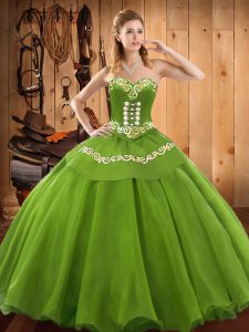 Green Sweetheart Neckline Embroidery Quinceanera Dress Sleeveless Lace Up