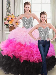 New Arrival Multi-color Ball Gowns Beading and Ruffles Quinceanera Gowns Lace Up Organza Sleeveless Floor Length