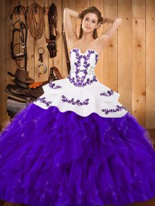 Sleeveless Lace Up Floor Length Embroidery and Ruffles Ball Gown Prom Dress