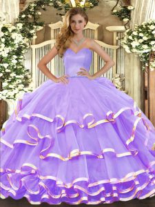 Charming Lavender Sleeveless Ruffled Layers Floor Length Quinceanera Dress