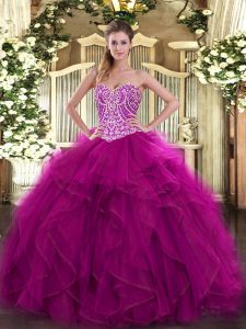 Sweetheart Sleeveless Lace Up 15th Birthday Dress Fuchsia Organza