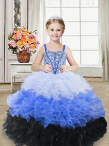 Customized Multi-color Lace Up Little Girls Pageant Dress Beading and Ruffles Sleeveless Floor Length