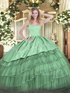 Organza Sleeveless Floor Length Quinceanera Dress and Embroidery and Ruffled Layers