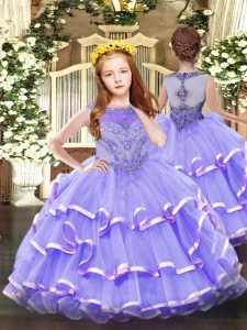 Attractive Floor Length Ball Gowns Sleeveless Lavender Pageant Dress for Teens Zipper