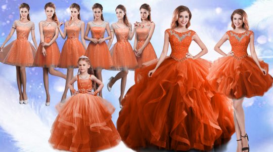 Rust Red Ball Gowns Beading and Ruffles Quinceanera Gown Lace Up Organza Sleeveless Floor Length