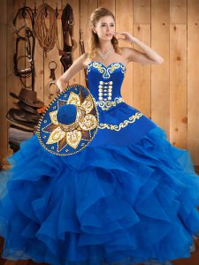 Superior Floor Length Blue Sweet 16 Dress Sweetheart Sleeveless Lace Up