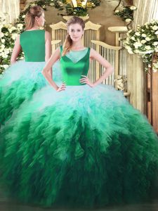 Multi-color Scoop Side Zipper Beading and Ruffles Quince Ball Gowns Sleeveless