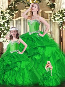 Ball Gowns Sweet 16 Quinceanera Dress Green Sweetheart Organza Sleeveless Floor Length Lace Up