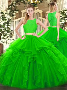 Beauteous Green Two Pieces Ruffles Quinceanera Gown Zipper Tulle Sleeveless Floor Length