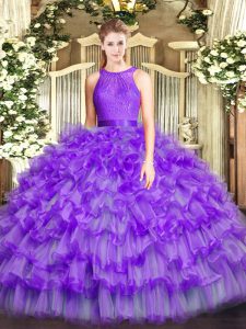 Custom Made Eggplant Purple Sleeveless Ruffled Layers Floor Length Quince Ball Gowns