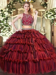 Sleeveless Beading and Ruffled Layers Zipper Sweet 16 Quinceanera Dress