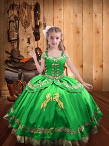 Perfect Ball Gowns Satin Straps Sleeveless Beading and Embroidery Floor Length Lace Up Girls Pageant Dresses