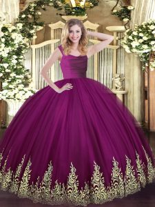 Fantastic Beading and Appliques Quinceanera Gowns Fuchsia Zipper Sleeveless