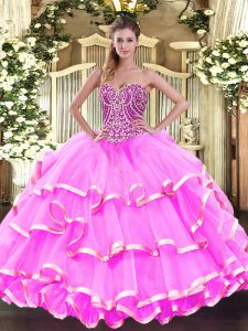 Organza Sleeveless Floor Length Sweet 16 Quinceanera Dress and Beading and Ruffled Layers