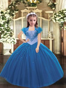 Wonderful Blue Sleeveless Tulle Lace Up Kids Formal Wear for Party and Sweet 16 and Quinceanera and Wedding Party