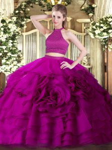 Suitable Sleeveless Beading and Ruffles Backless Ball Gown Prom Dress