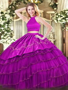 Beauteous Sleeveless Beading and Embroidery and Ruffled Layers Backless Quinceanera Gowns