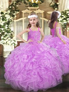 Adorable Straps Sleeveless Lace Up Pageant Gowns For Girls Lilac Organza