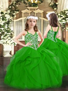 Ball Gowns Little Girl Pageant Dress Green Straps Tulle Sleeveless Floor Length Lace Up