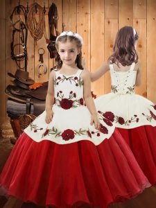 Floor Length Red Kids Pageant Dress Straps Sleeveless Zipper