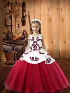 Sleeveless Lace Up Floor Length Embroidery Little Girls Pageant Gowns