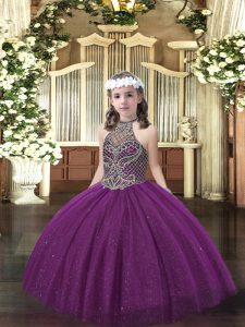 Latest Tulle Sleeveless Floor Length High School Pageant Dress and Beading