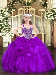 Cheap Purple Sleeveless Beading and Ruffles Floor Length Little Girls Pageant Dress Wholesale