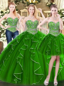 Sleeveless Beading and Ruffles Lace Up Vestidos de Quinceanera