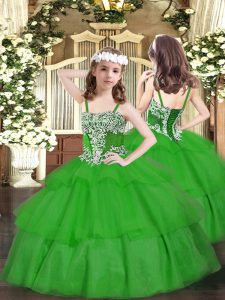 Green Sleeveless Organza Lace Up Pageant Dress for Party and Quinceanera