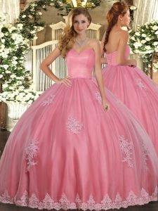 Ideal Floor Length Ball Gowns Sleeveless Watermelon Red Sweet 16 Dresses Lace Up