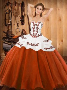 Enchanting Ball Gowns 15th Birthday Dress Rust Red Strapless Tulle Sleeveless Floor Length Lace Up