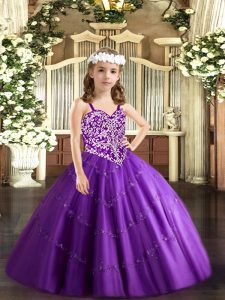 Elegant Purple Sleeveless Beading and Appliques Floor Length Custom Made Pageant Dress