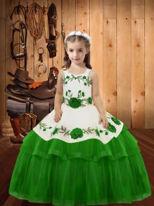 Sleeveless Embroidery and Ruffled Layers Lace Up Little Girls Pageant Dress