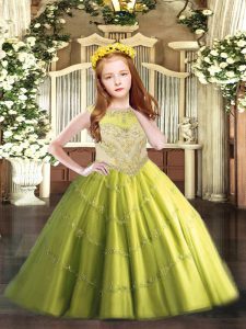 Best Ball Gowns Little Girls Pageant Gowns Olive Green Scoop Tulle Sleeveless Floor Length Zipper