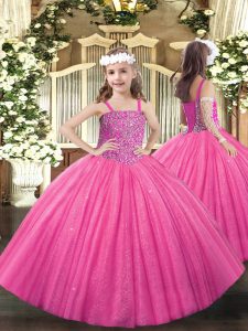 Straps Sleeveless Tulle Little Girls Pageant Gowns Beading Lace Up