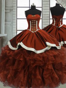 Charming Floor Length Ball Gowns Sleeveless Rust Red 15 Quinceanera Dress Lace Up